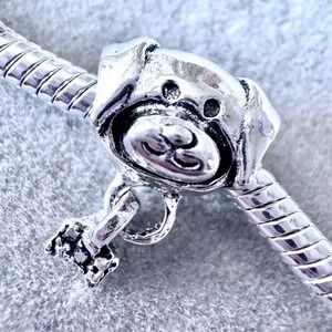 Silver Dog with a Bone Dangle‎ Charm fits PANDORA